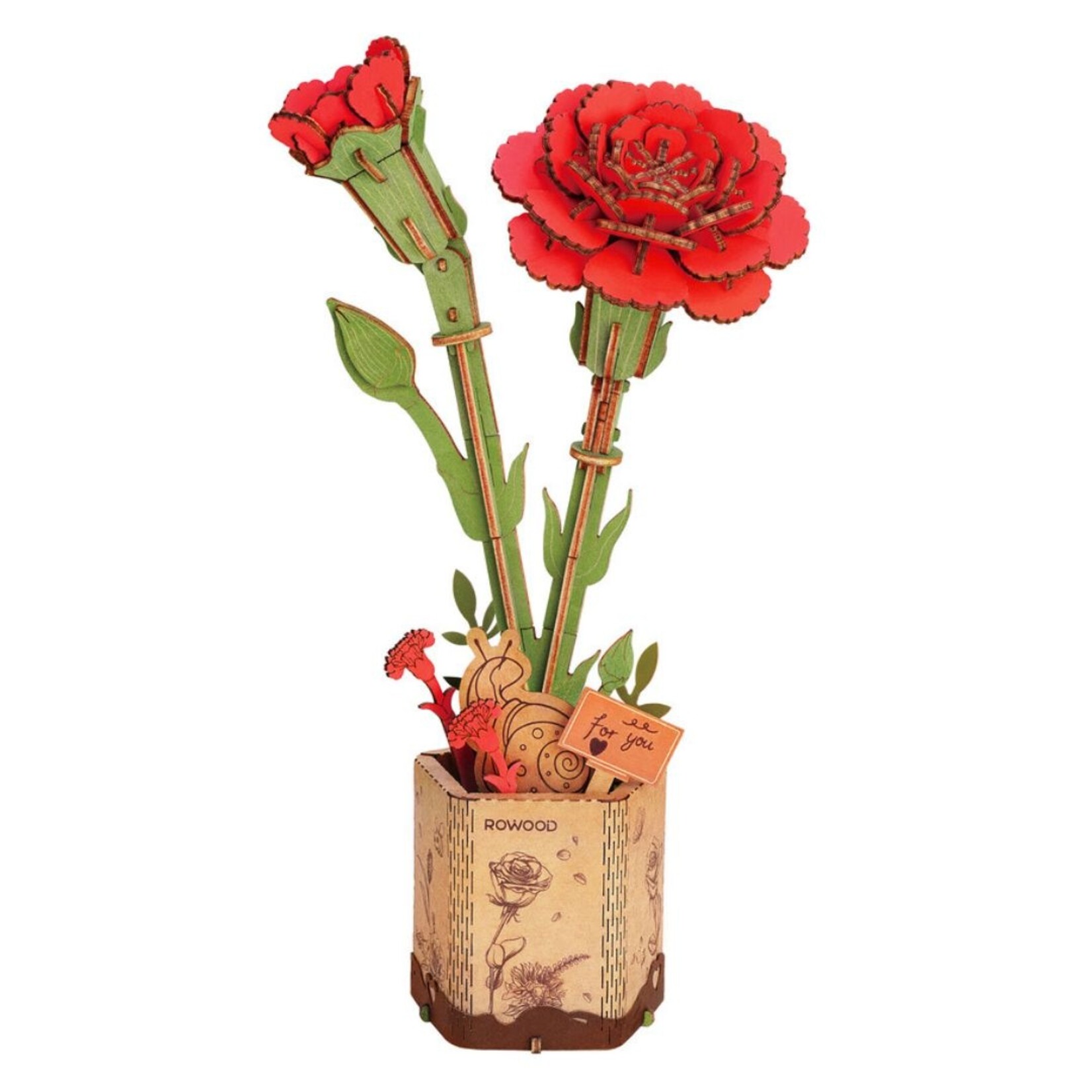 ROWOOD 3D WOODEN PUZZLE RED CARNATION