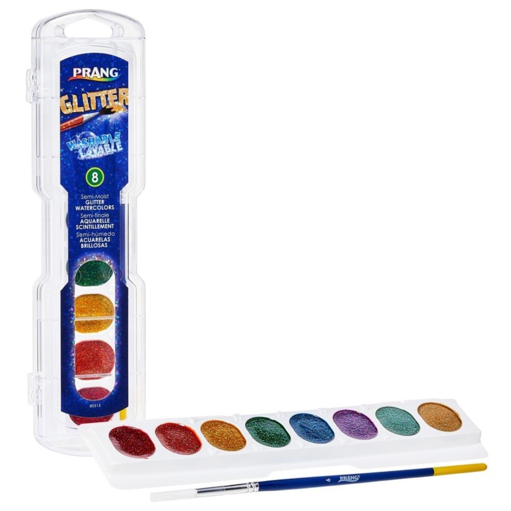PRANG SEMI-MOIST WASHABLE WATERCOLOURS 8/SET GLITTER