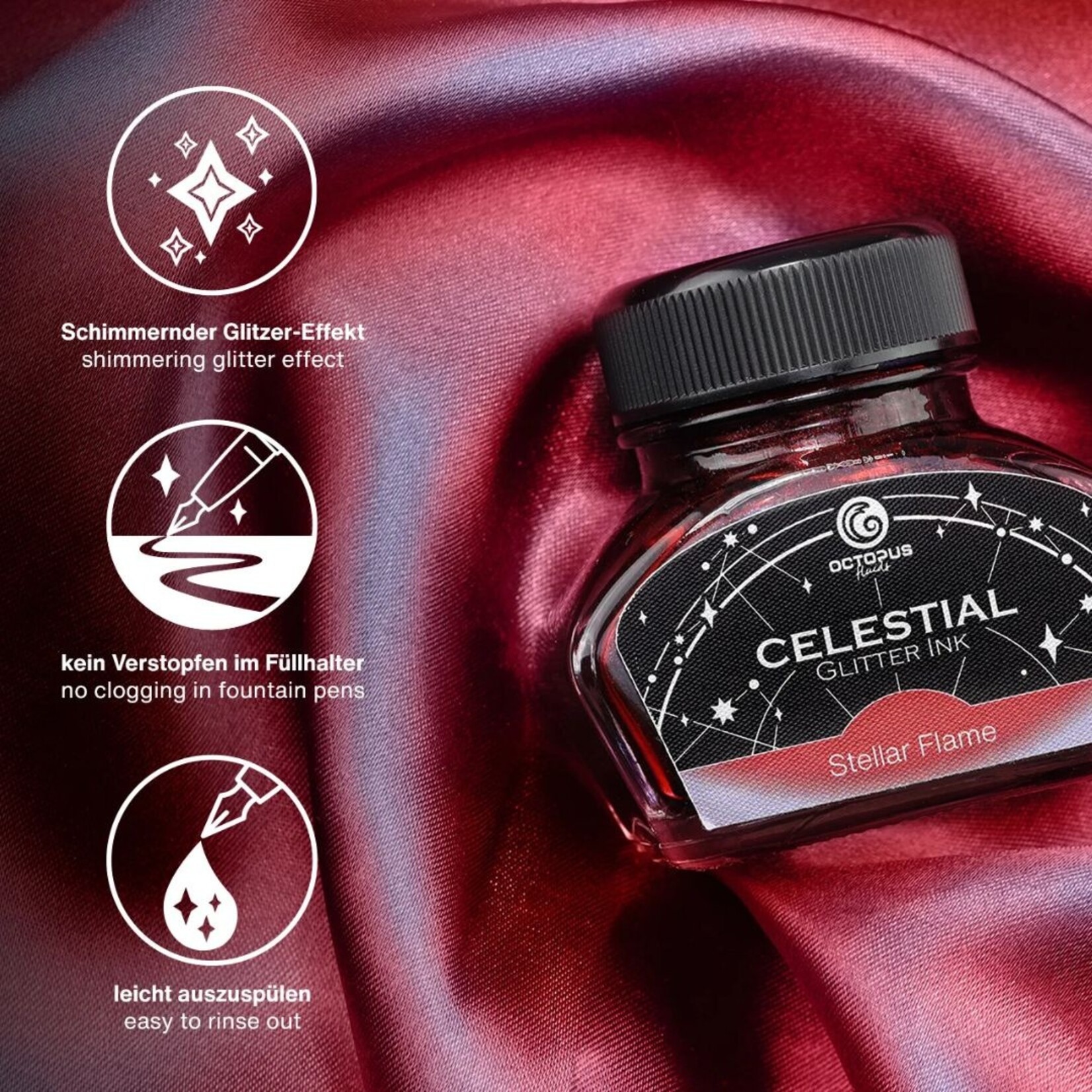 OCTOPUS CELESTIAL GLITTER INK 30ML STELLAR FLAME