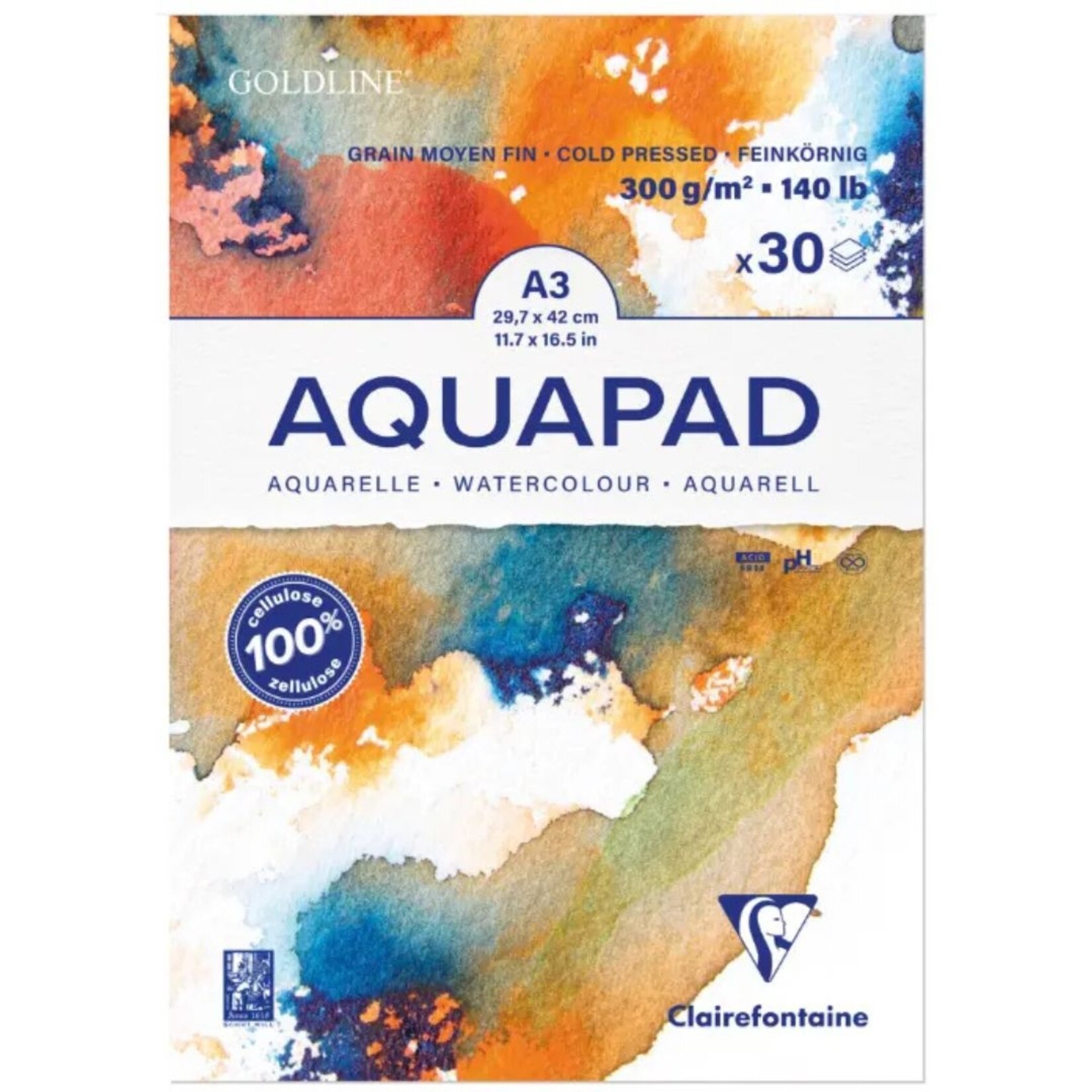 CLAIREFONTAINE AQUAPAD 11.7X16.5" 140LB 30/SHT