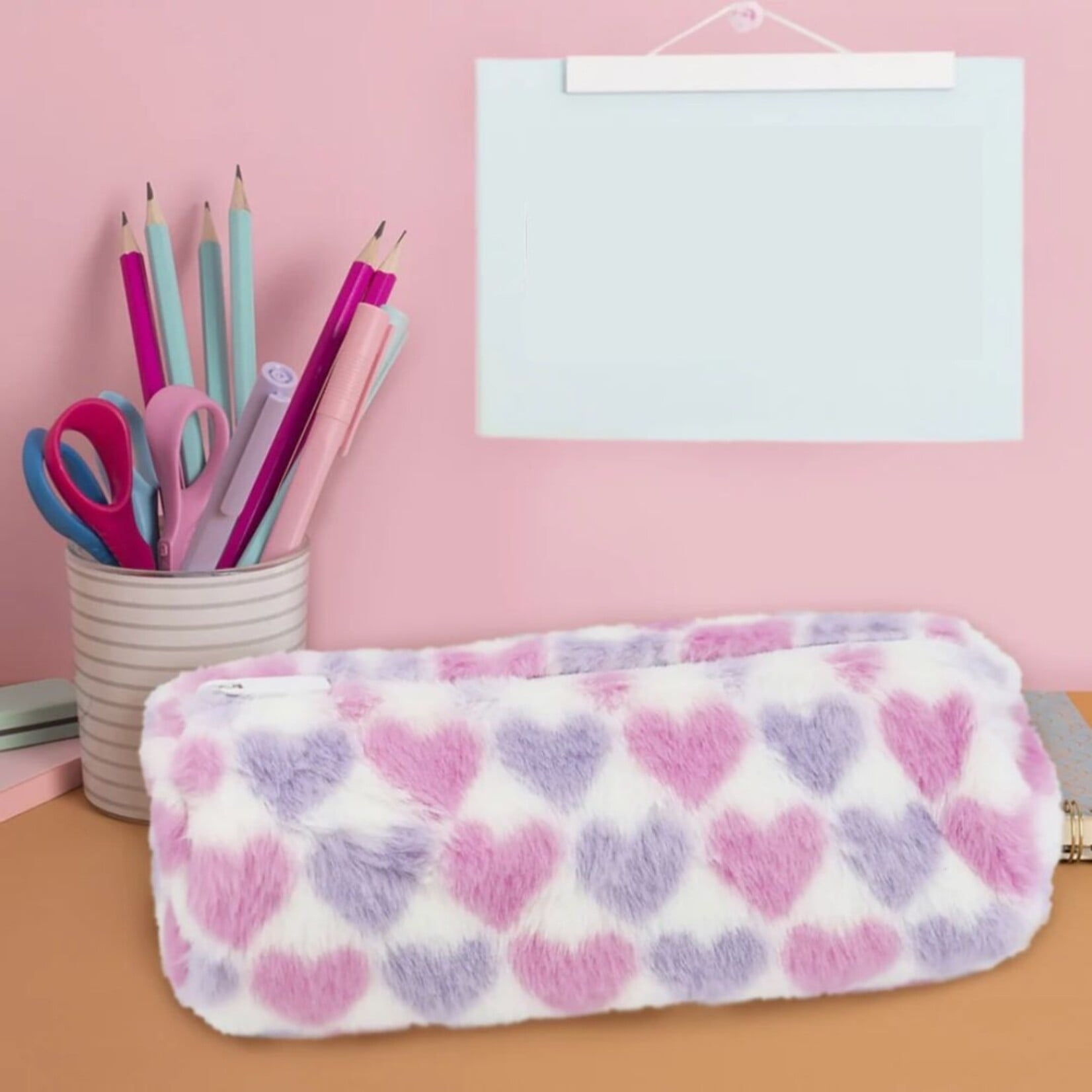 FASHION STATIONERY PLUSH HEARTS PENCIL CASE