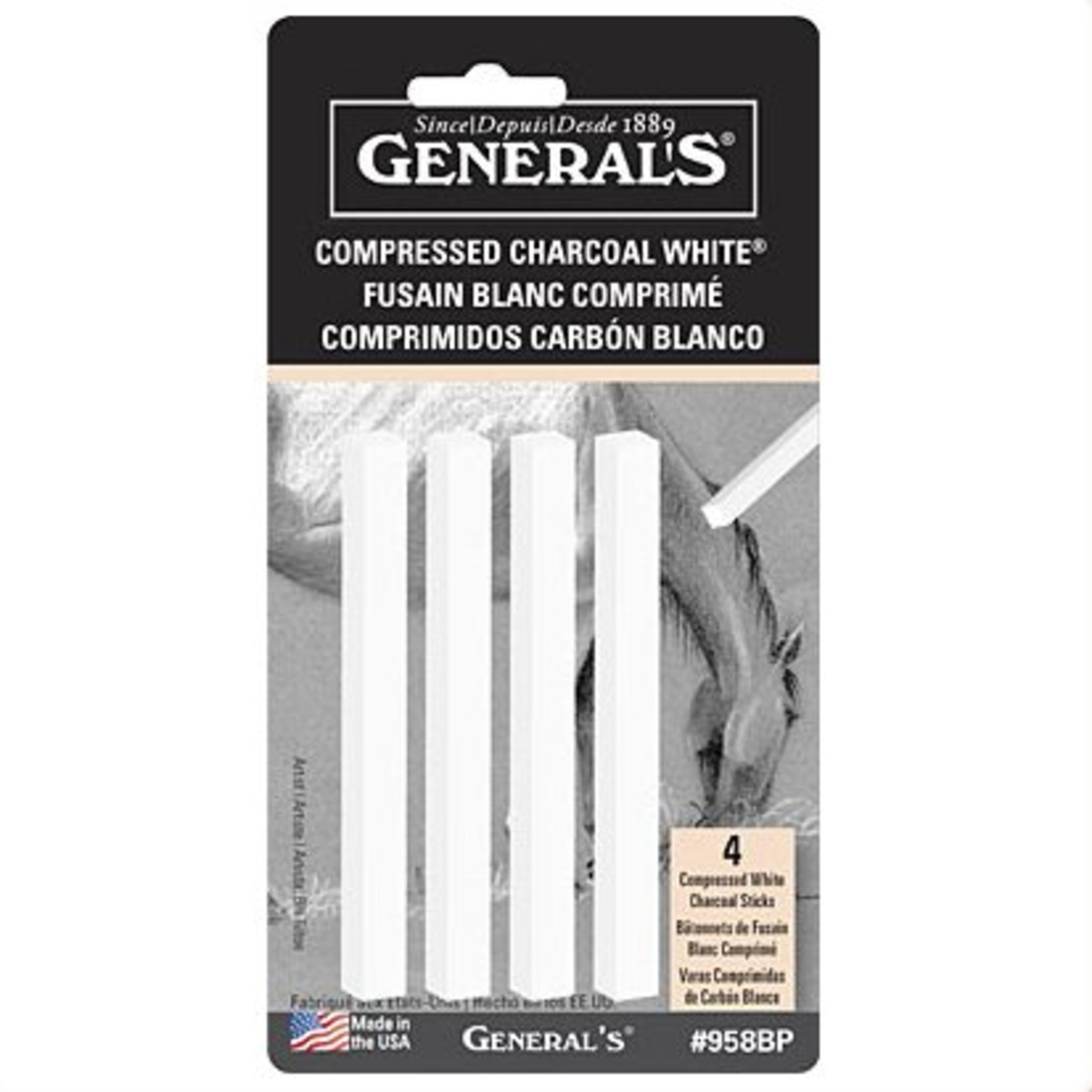 GENERAL PENCIL GENERAL'S COMPRESSED CHARCOAL 4/PK WHITE