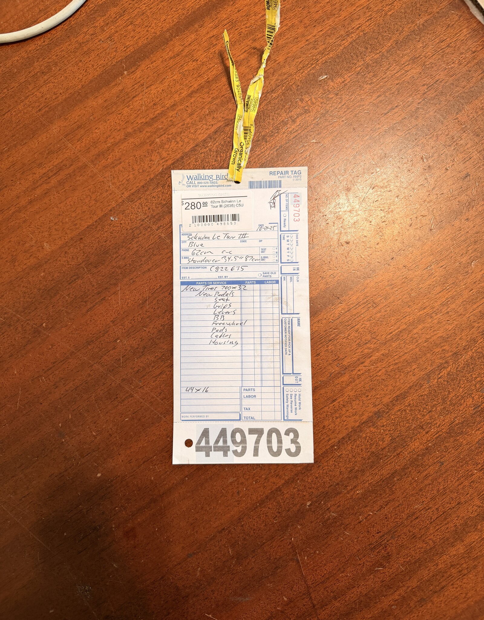 62cm Schwinn Le Tour III Single-Speed  (2635) C5U