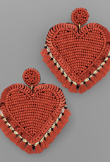 Beaded Heart & Mini Tassel Earrings