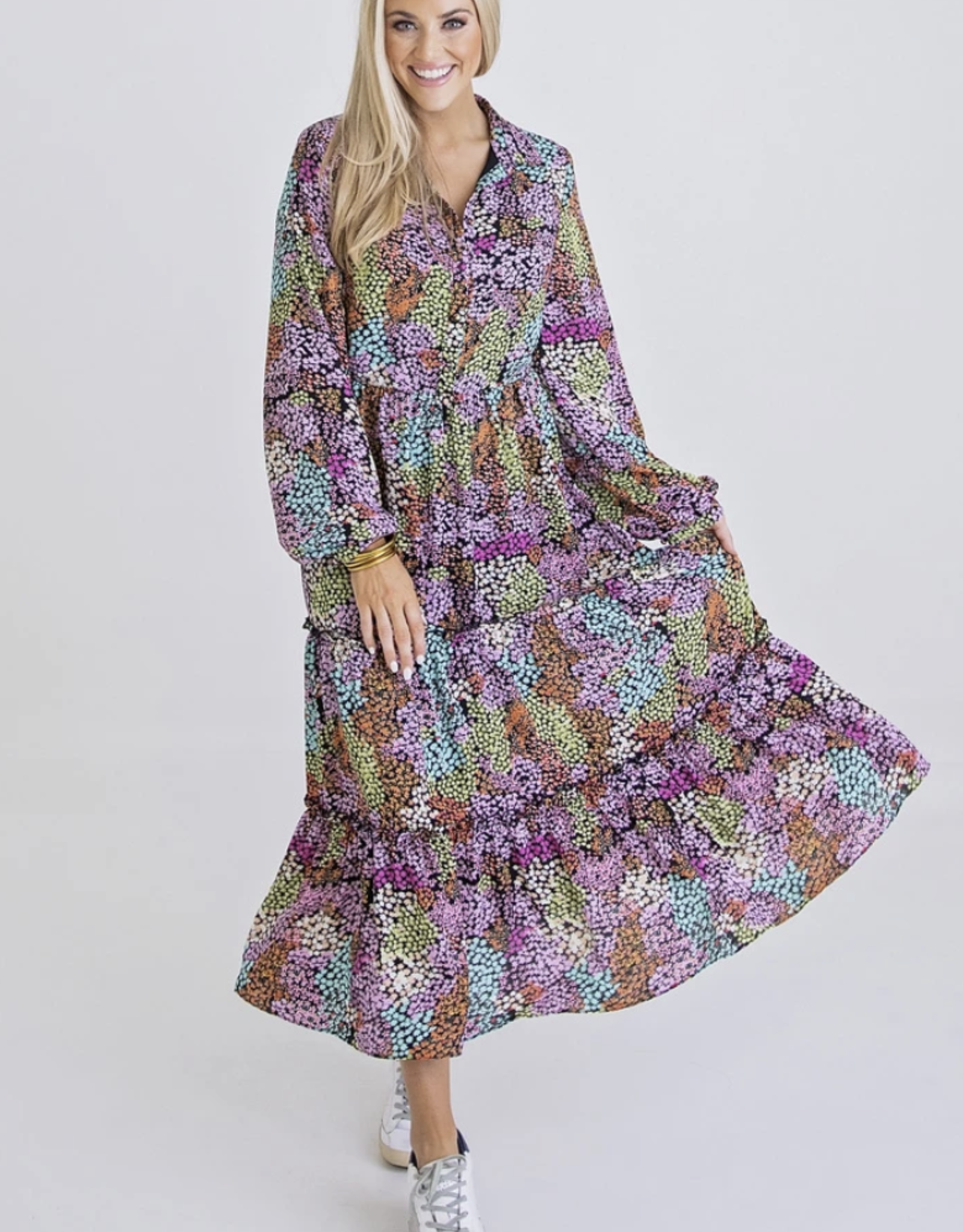 Karlie Floral Tier Button Maxi Dress