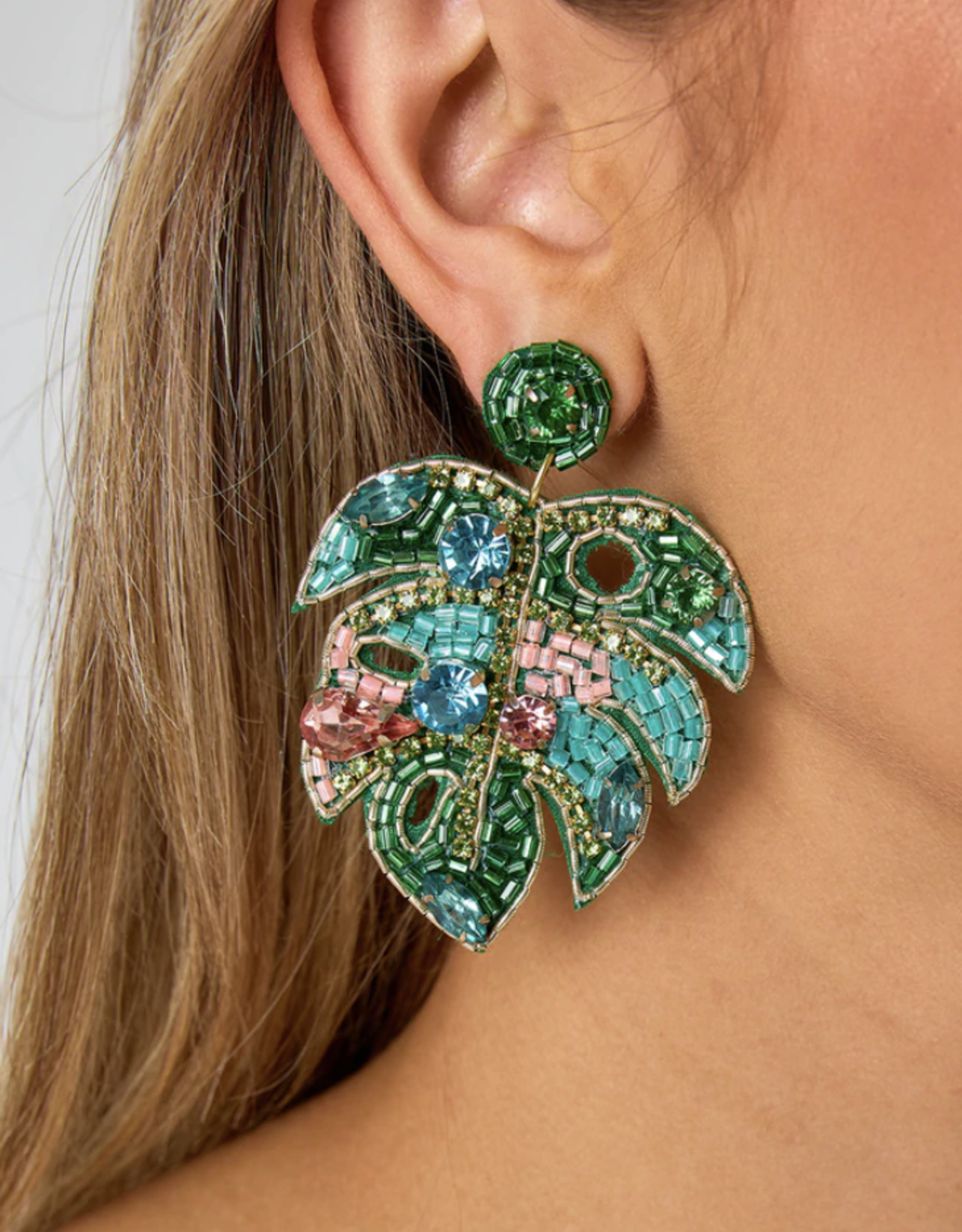 Treasure Jewels Tropical Leaf Beaded Earrings