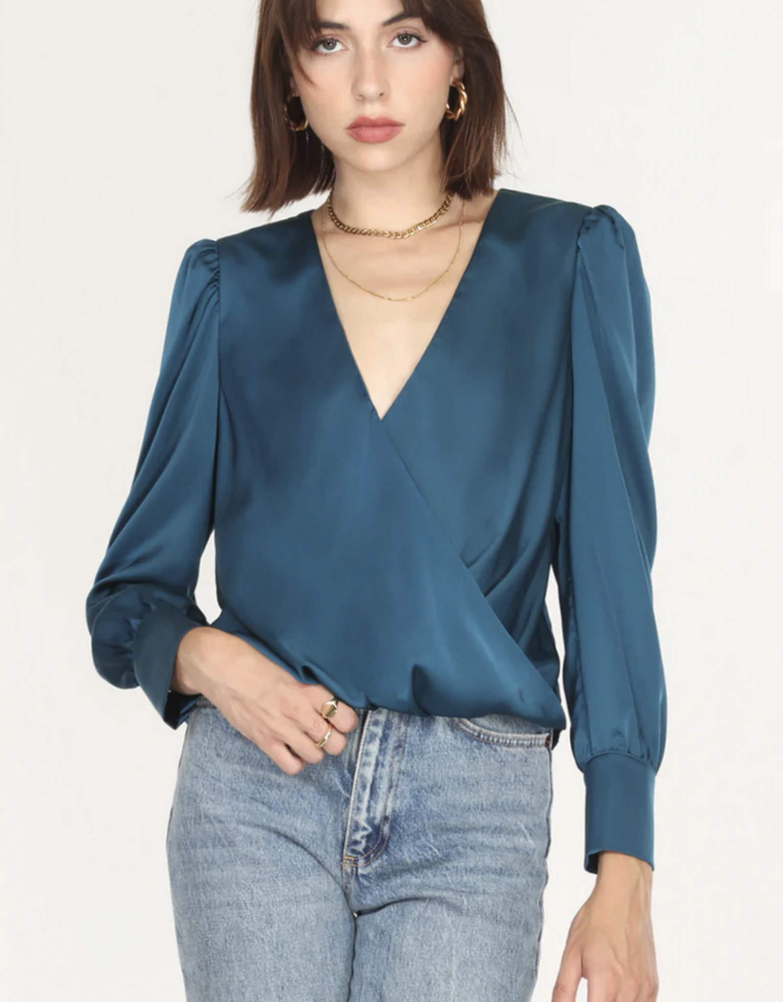 Greylin Lourdes Wrap Front Cuffed Blouse