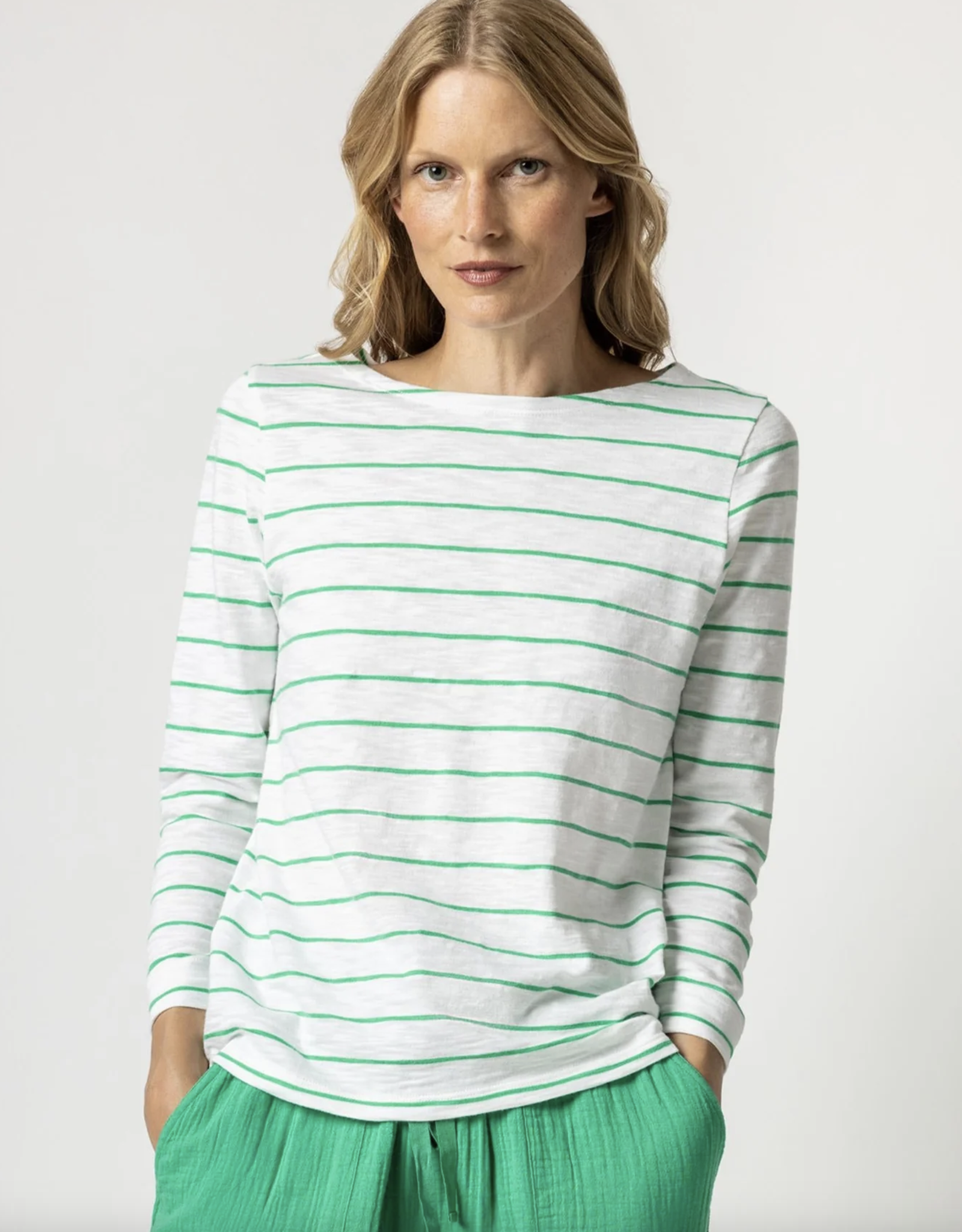 Lilla P Striped 3Q Sleeve Boatneck Top