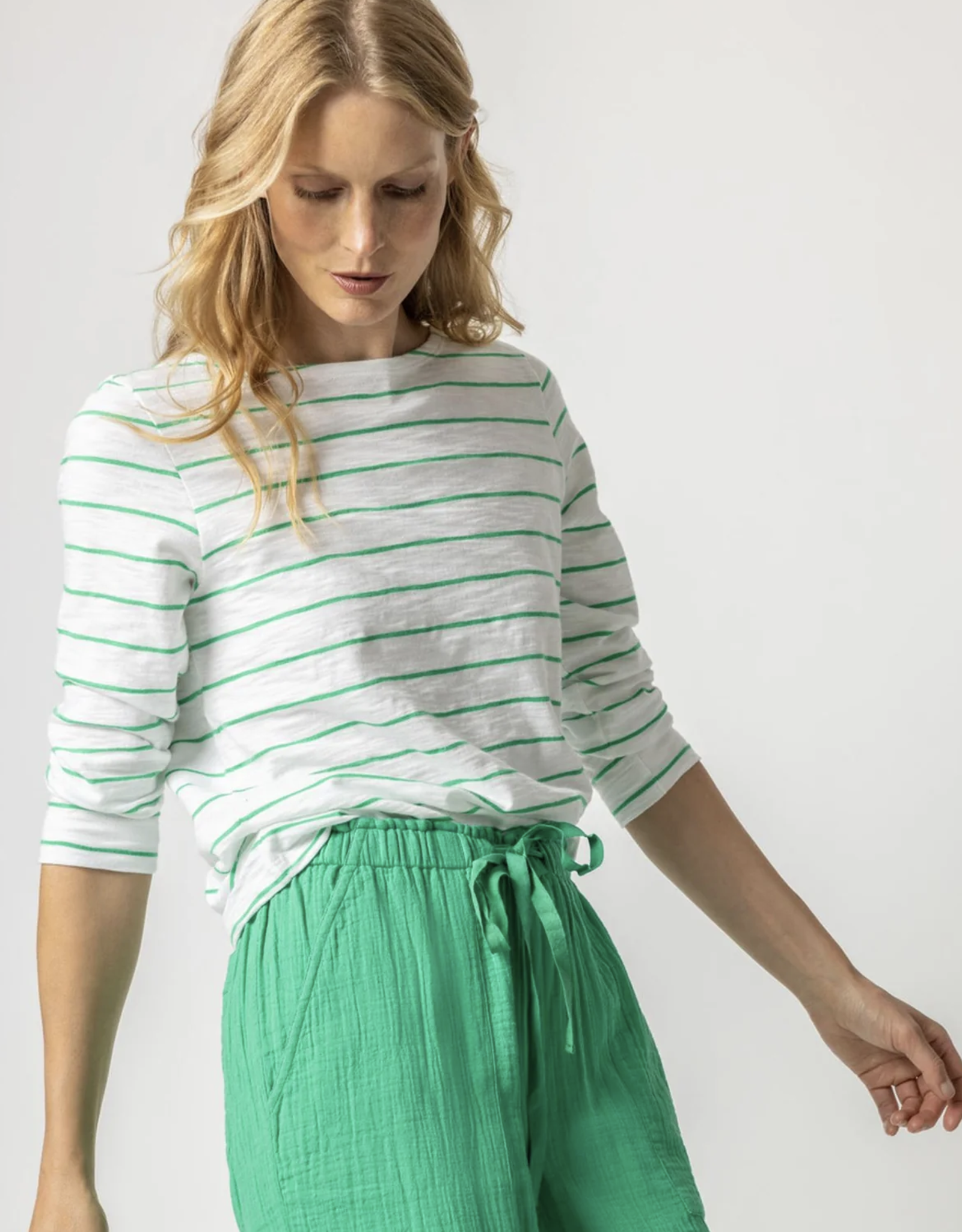 Lilla P Striped 3Q Sleeve Boatneck Top