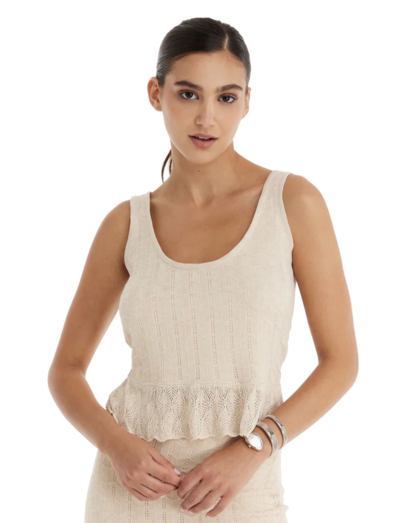 Pointelle Ruffle Tank - Coastal Bliss