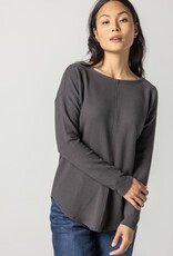 Lilla P Shirttail Hem Boatneck Waffle Top