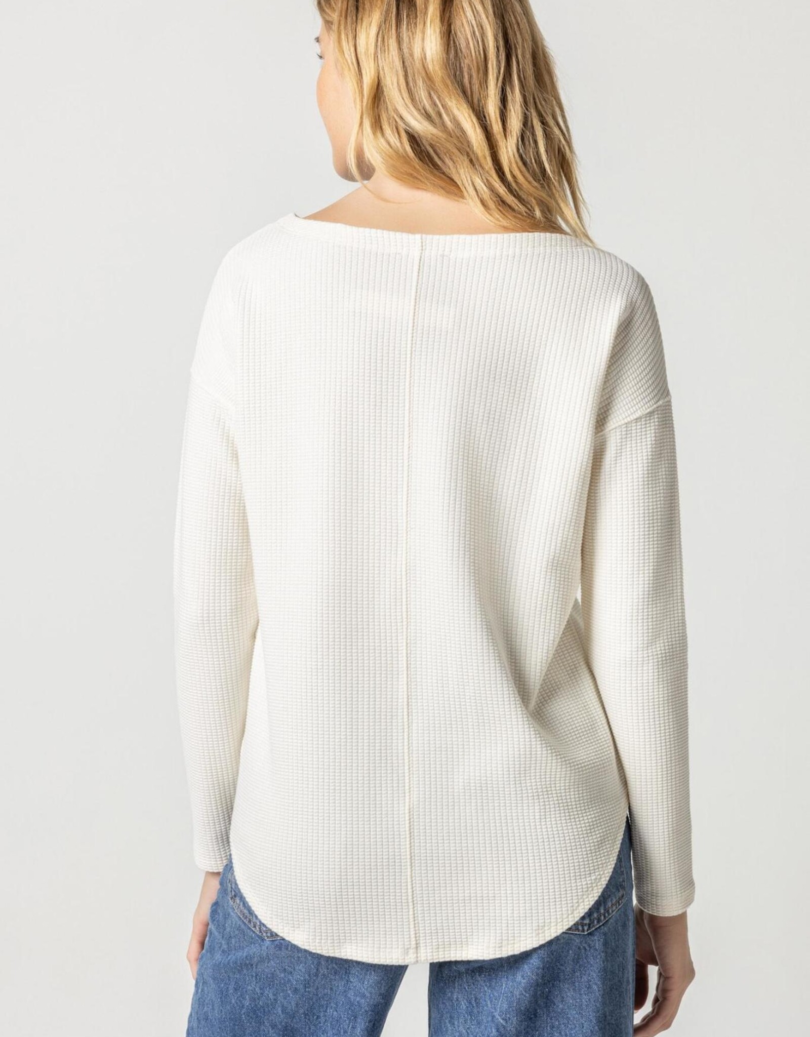 Lilla P Shirttail Hem Boatneck Waffle Top