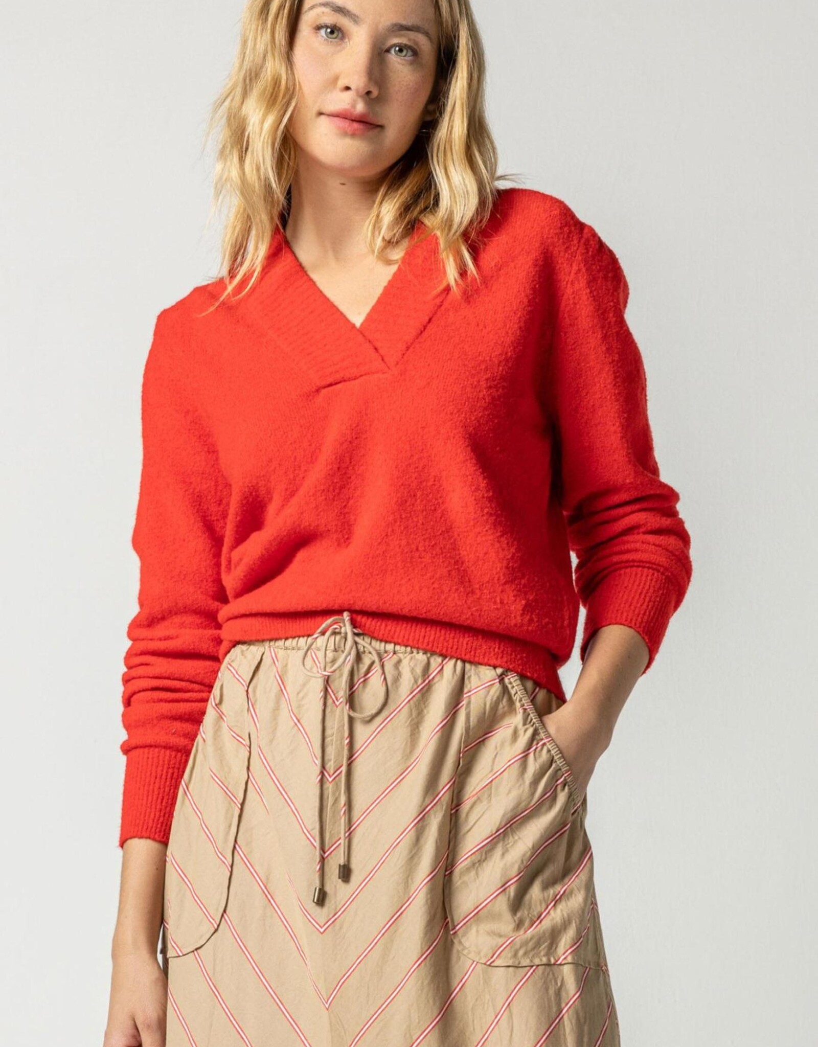 Lilla P Long Sleeve Crossed V-Neck Sweater