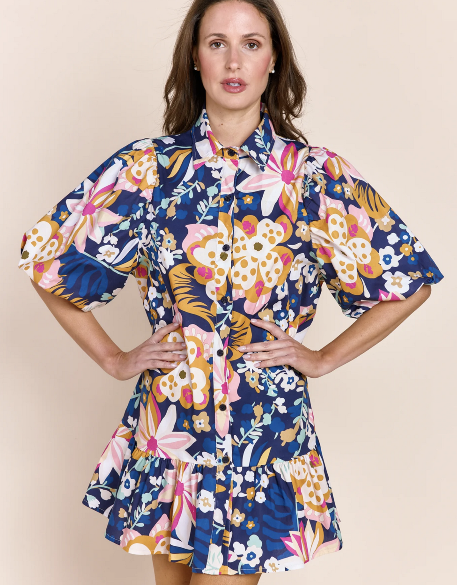 Linda S/S Button Up Dress - Coastal Bliss