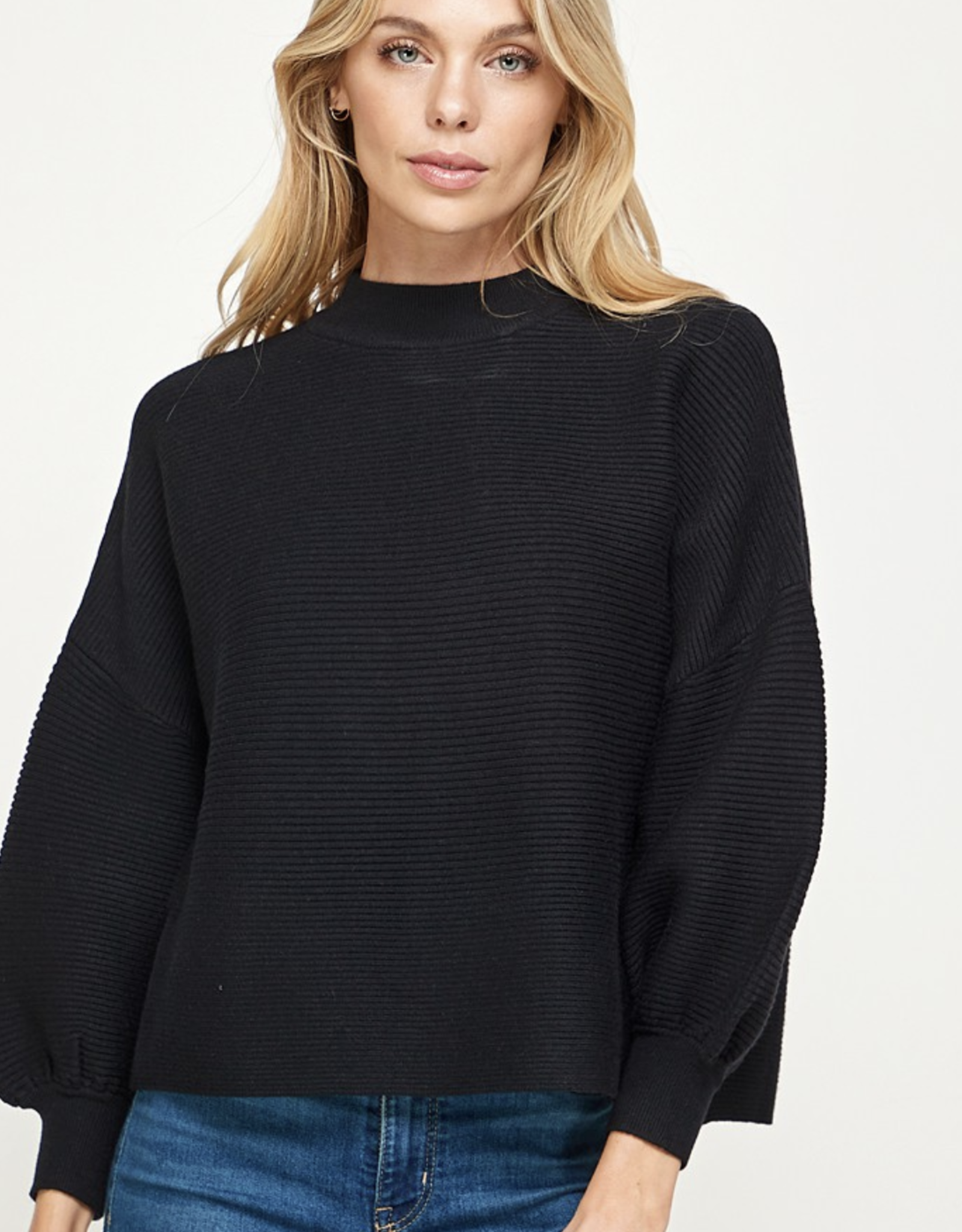 Balloon Sleeve Mock Neck Sweater