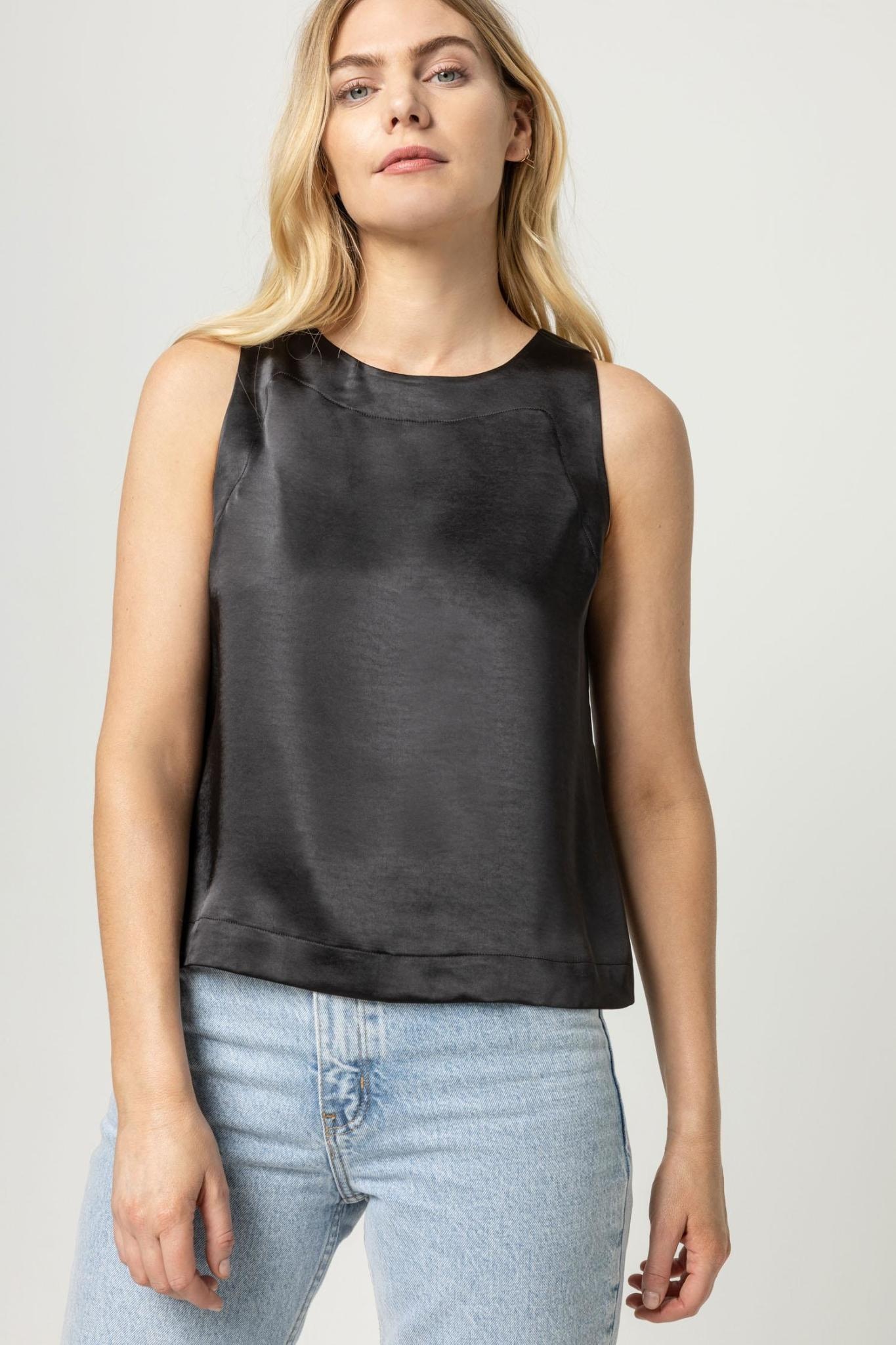 black satin shell top