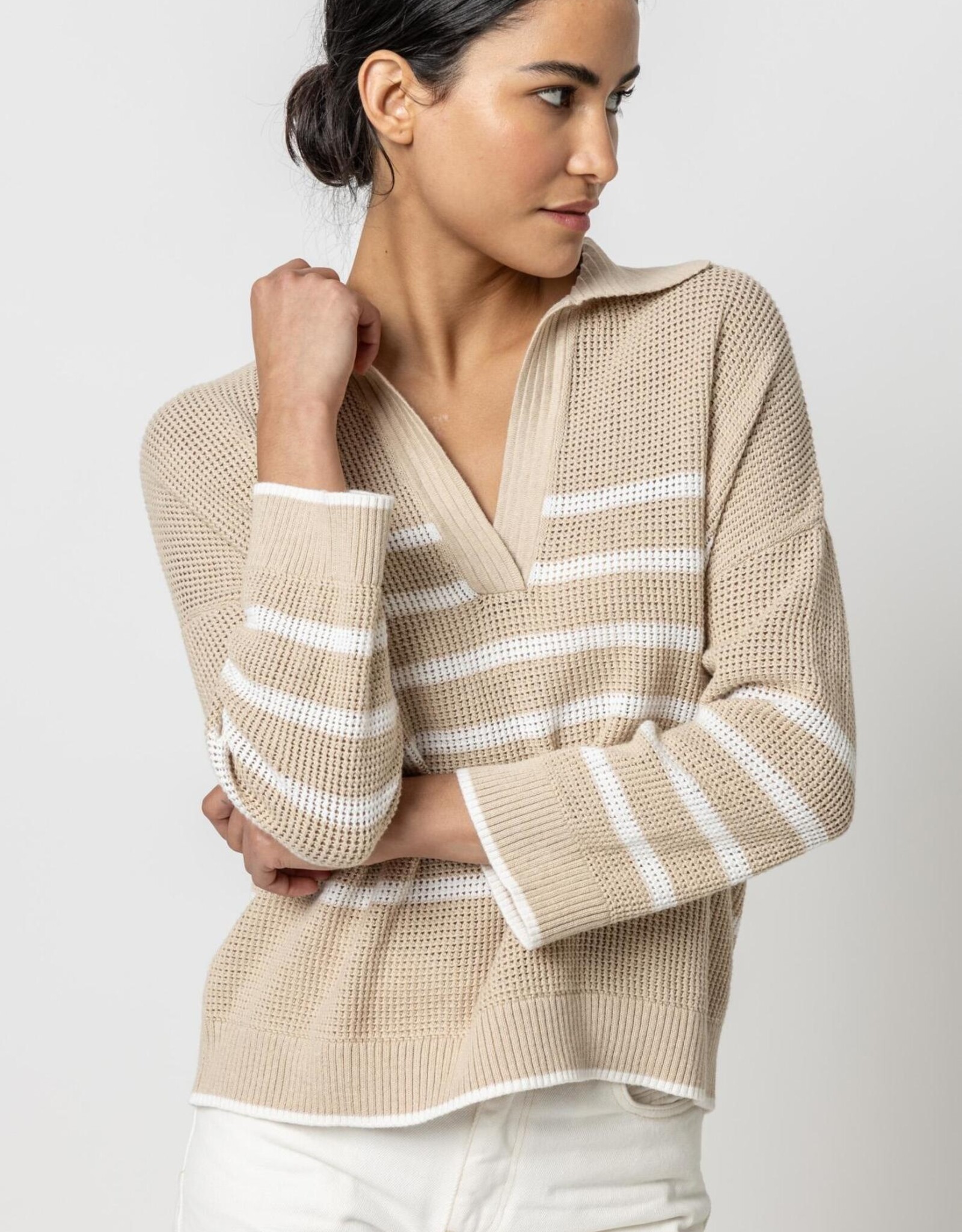 Lilla P Textured Stripe Polo Sweater