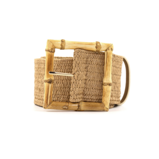 Bamboo Buckle Raffia Stretch Belt