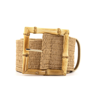 Bamboo Buckle Raffia Stretch Belt