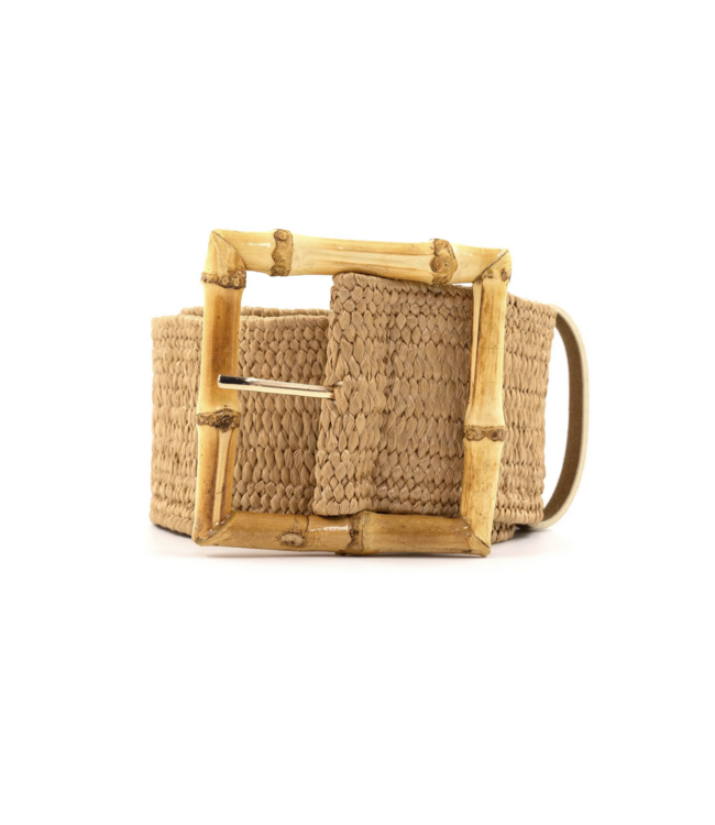 Bamboo Buckle Raffia Stretch Belt