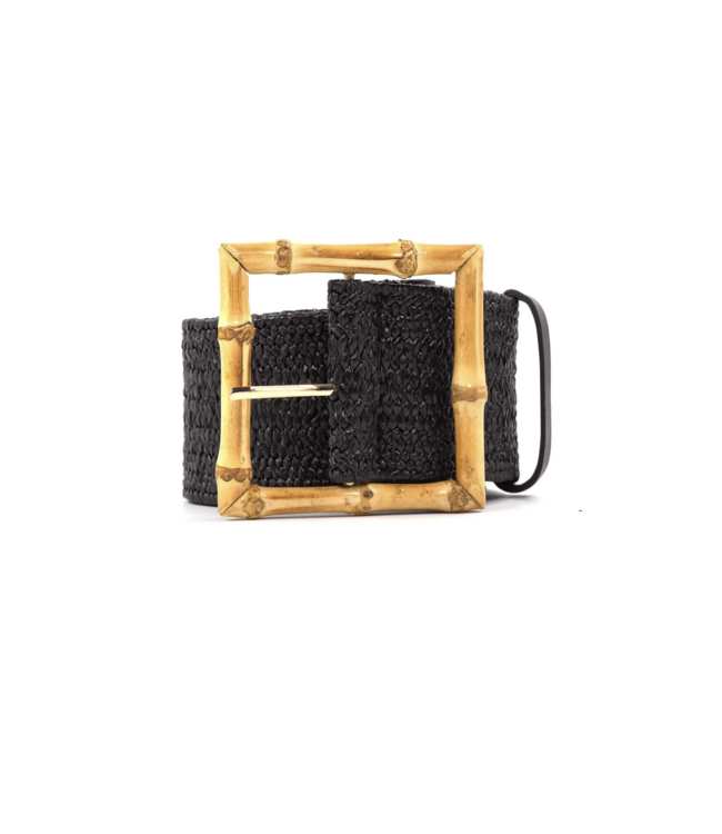 Bamboo Buckle Raffia Stretch Belt