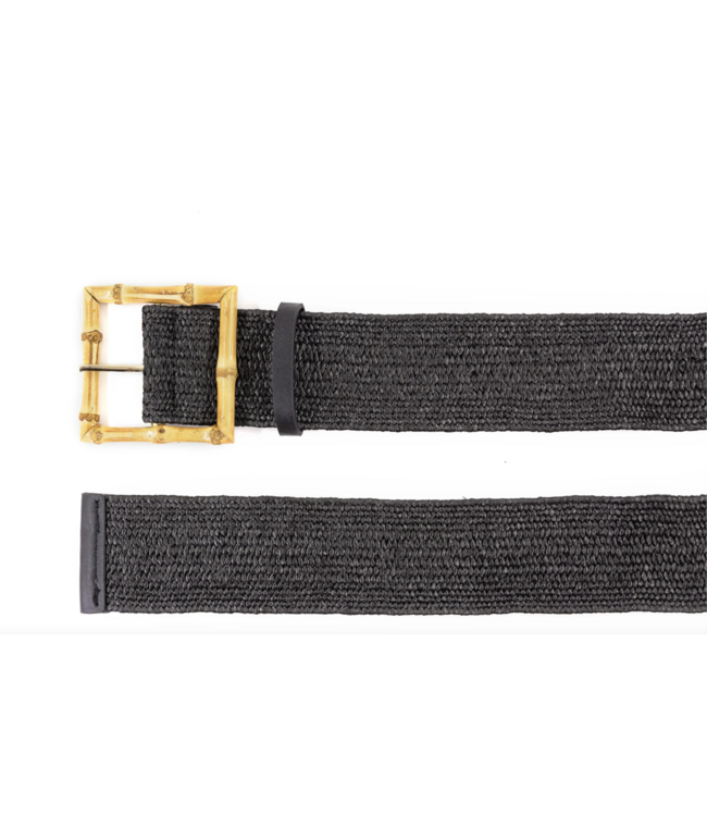 Bamboo Buckle Raffia Stretch Belt