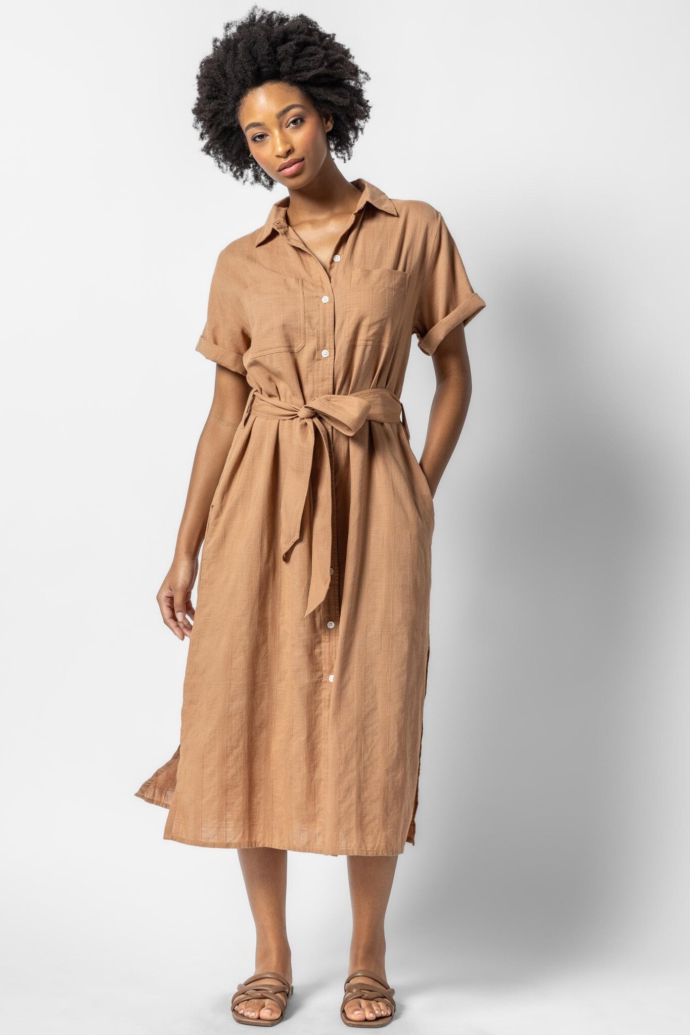 Belted Shirt Dress - Coastal Bliss