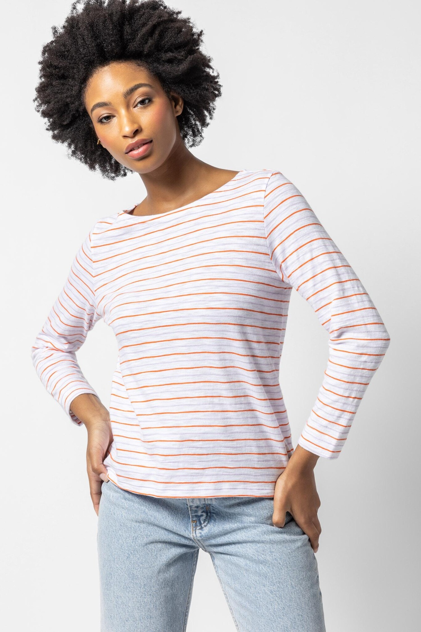 3/4 Sleeve Striped Boatneck - Coastal Bliss