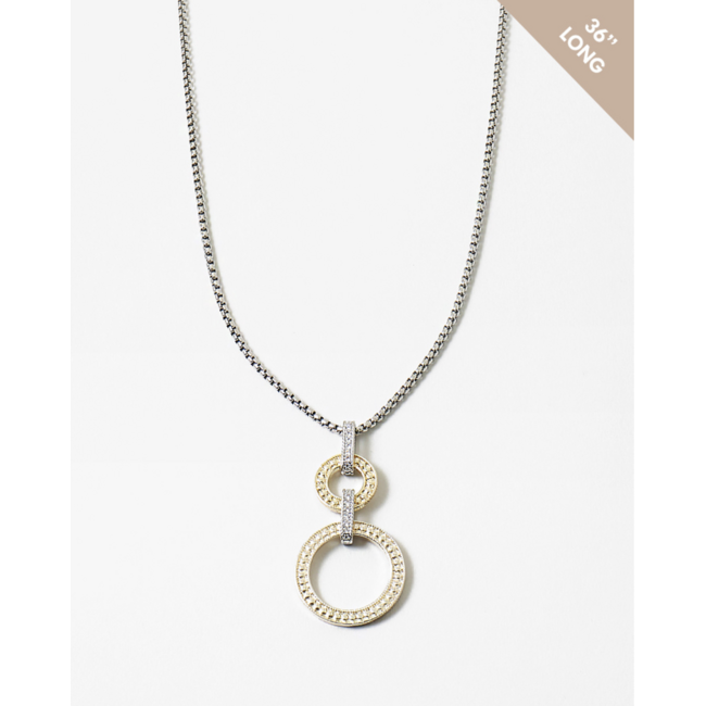 Round Two-Tone Long Pendant Necklace