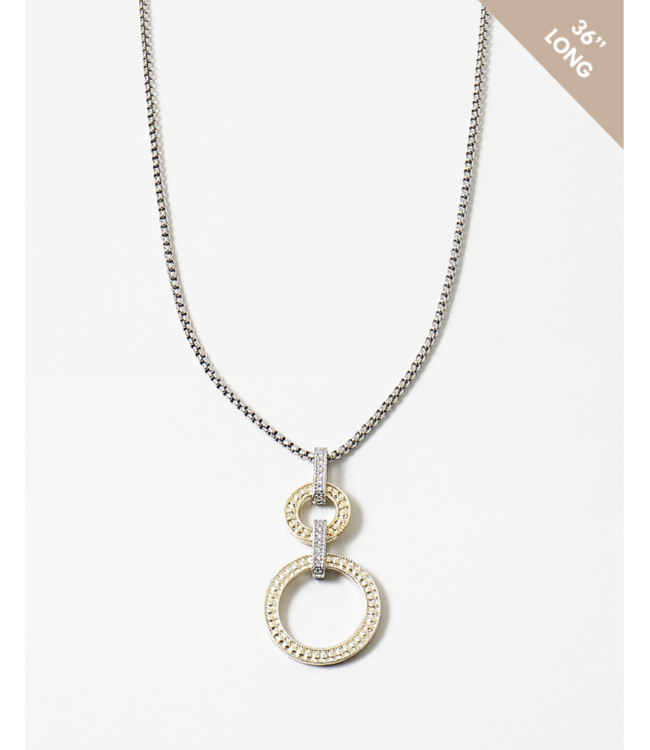 Round Two-Tone Long Pendant Necklace