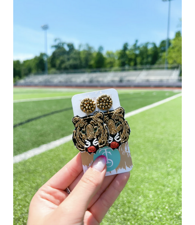 Beaded Tiger Head Earring
