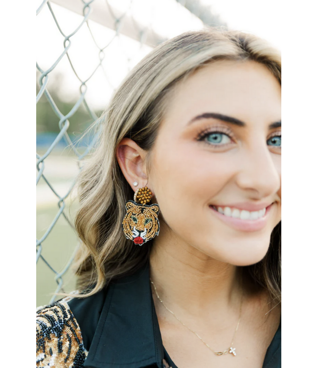 Beaded Tiger Head Earring