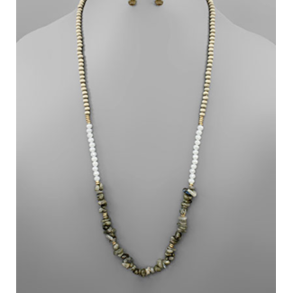 Chip Stone & Wood Bead Necklace