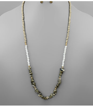 Chip Stone & Wood Bead Necklace