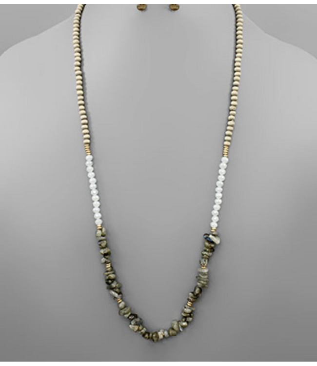 Chip Stone & Wood Bead Necklace