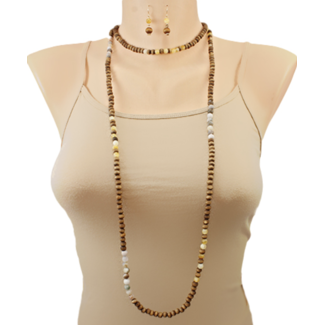 Wood & Stone Ball Long Necklace