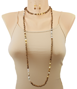 Wood & Stone Ball Long Necklace