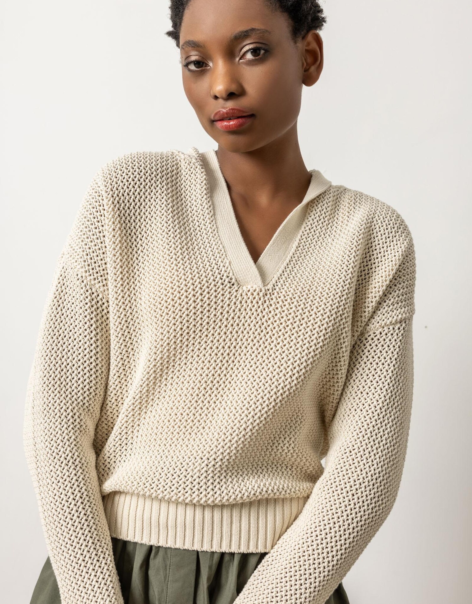 Hooded Split Neck Sweater - Coastal Bliss Hooded Split Neck Sweater - Coastal Bliss