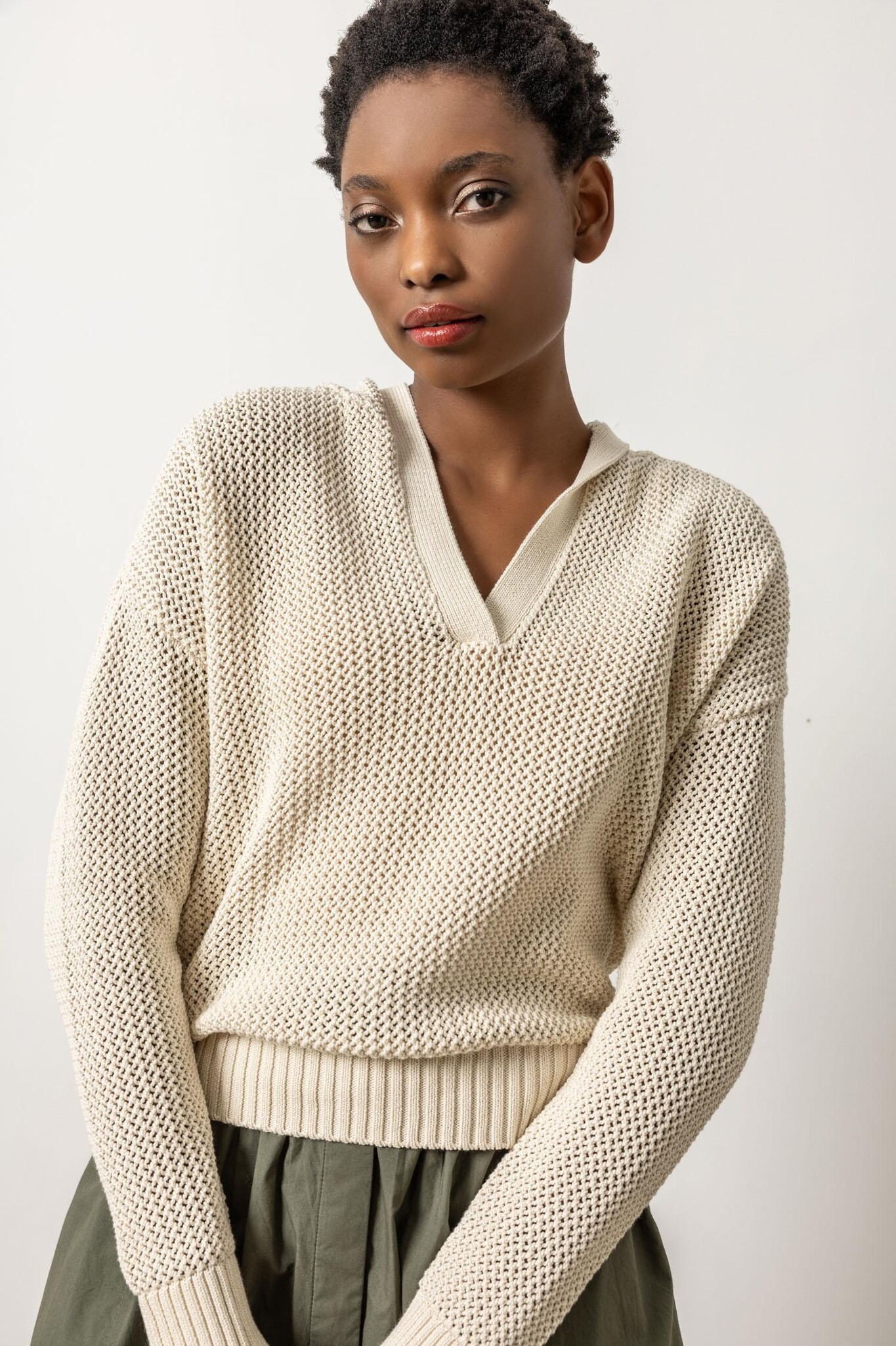 Hooded Split Neck Sweater - Coastal Bliss Hooded Split Neck Sweater - Coastal Bliss