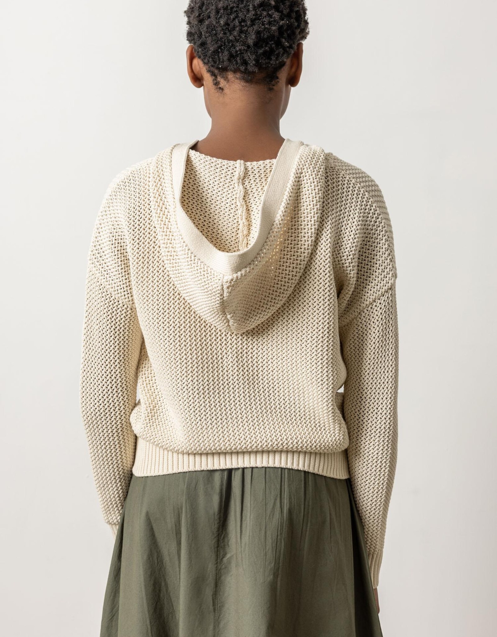 Hooded Split Neck Sweater - Coastal Bliss Hooded Split Neck Sweater - Coastal Bliss