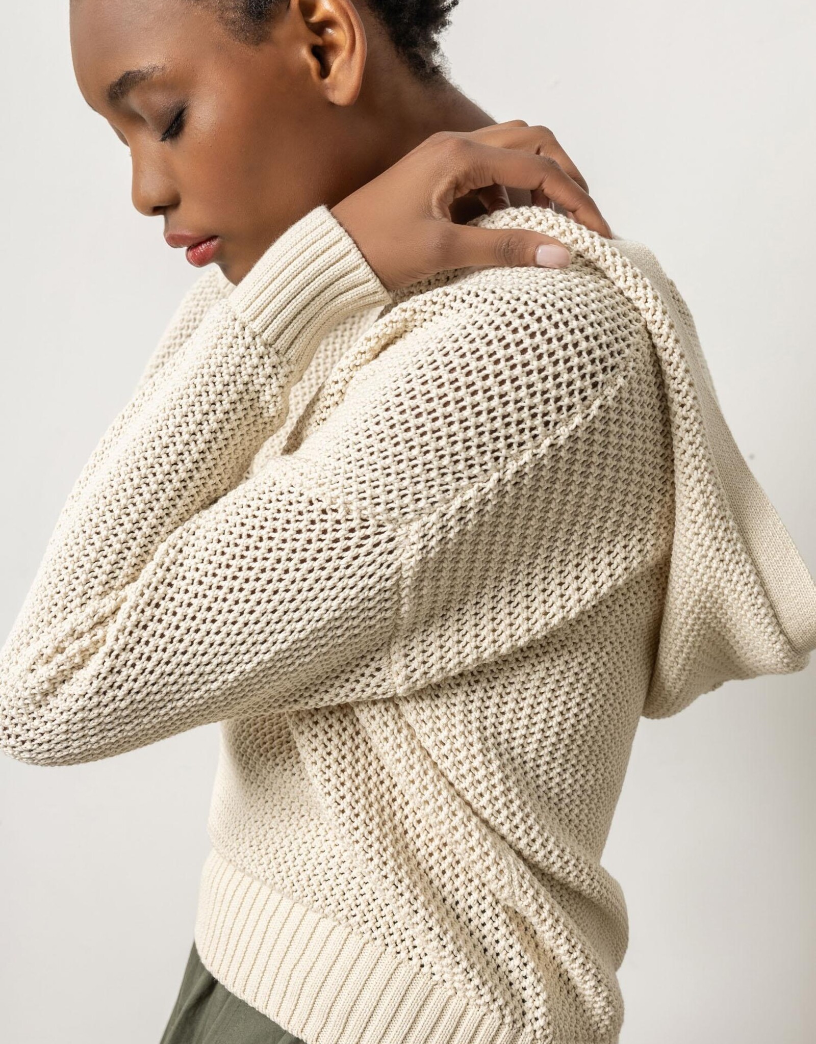 Hooded Split Neck Sweater - Coastal Bliss Hooded Split Neck Sweater - Coastal Bliss