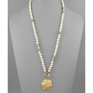 Hammered Disk Bead Toggle Long Necklace