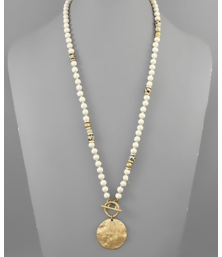 Hammered Disk Bead Toggle Long Necklace
