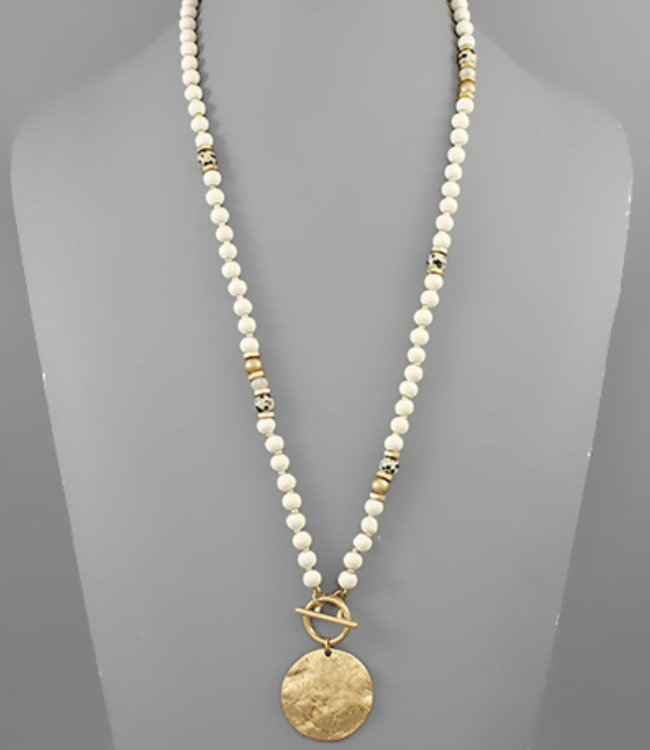 Hammered Disk Bead Toggle Long Necklace