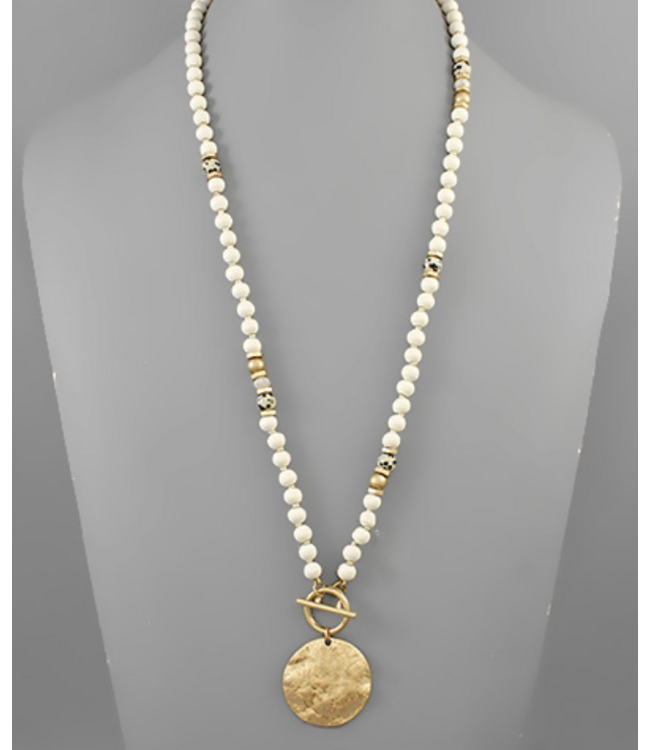 Hammered Disk Bead Toggle Long Necklace