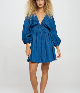 Meet Me In Santorini Azure Chambray Short Dress