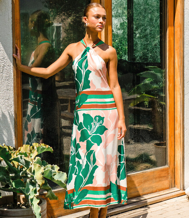 Greylin Lyra Border Halter Midi Dress