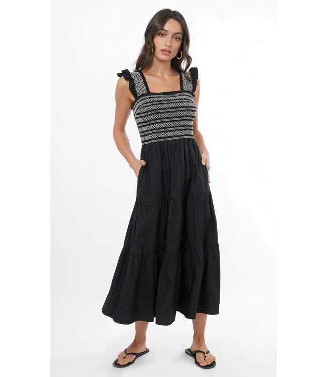 Greylin Felicia Multi Stitch Smocked Midi Dress