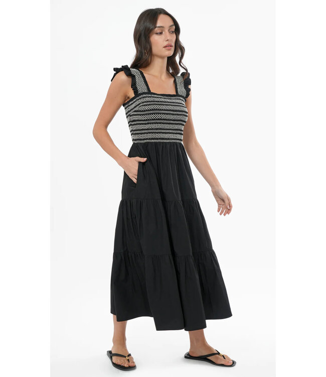 Greylin Felicia Multi Stitch Smocked Midi Dress