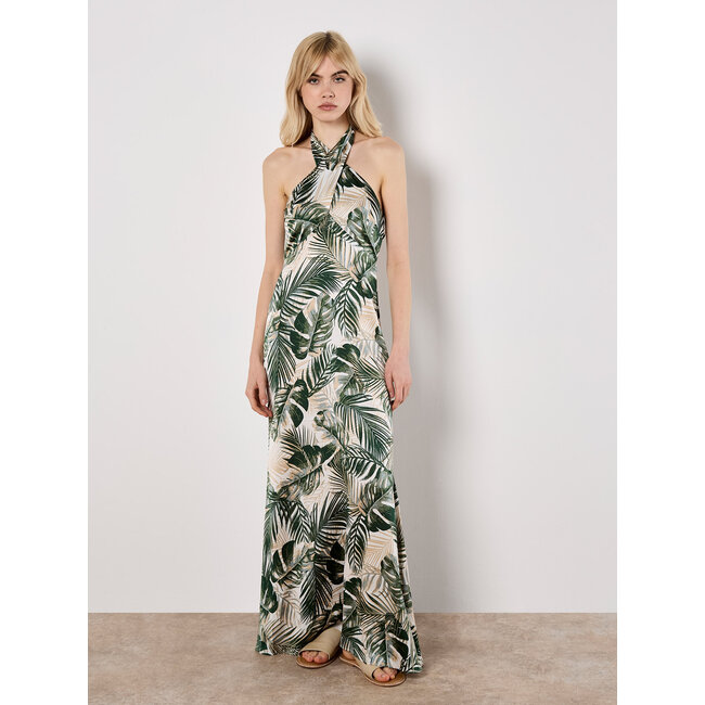 Tropical Leafy Satin Dress